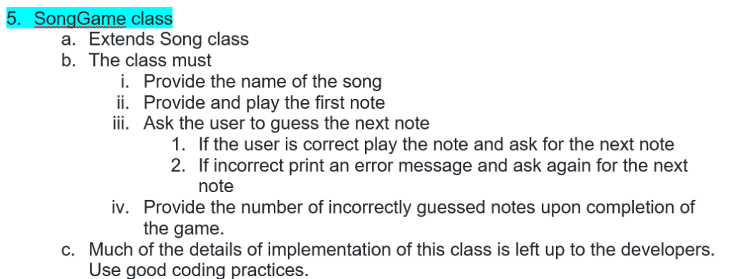 and the other is for interactive game play 2. Note Class a.