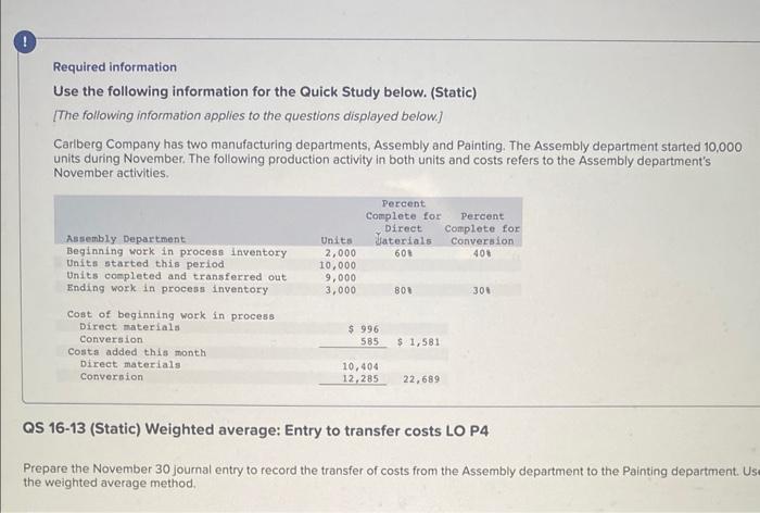  Required information Use the following information for the Quick Study below.