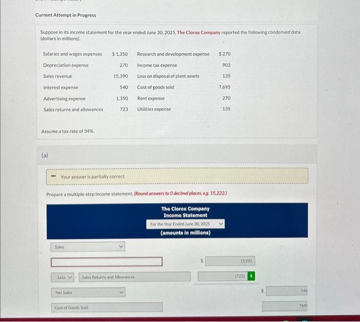  Current Attempt in Progress Suppose in its income statement for the