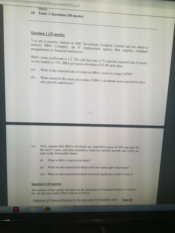  _lesource/content/4/FM%20Assignment%202.pdf sheets. 10. Total: 2 Questions (50 marks) Question 1 (25