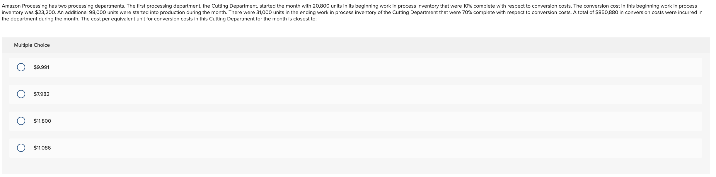 Units Materials Conversion 2,700 55 % 10% 10,100 Work in process, August