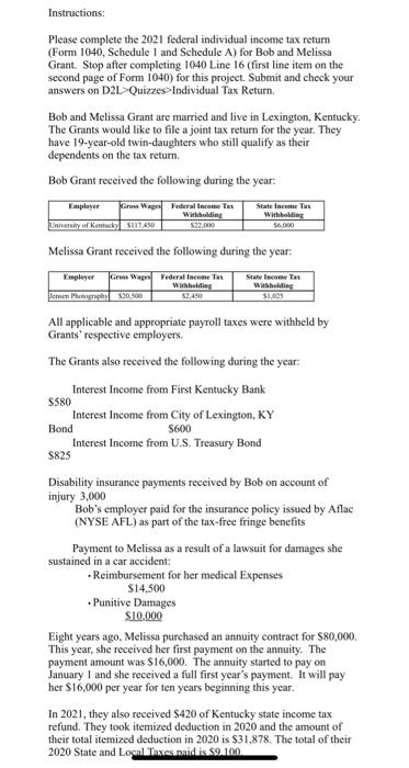  generate a Form 1040, schedule 1, & schedule a Instructions: Please