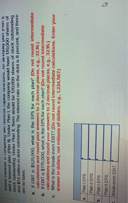  and a levered plan (Plan I). Under Plan I, the company