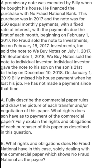  A promissory note was executed by Billy when he bought his