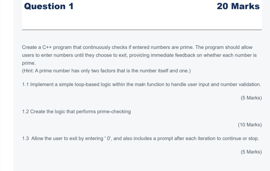  Question 1 20 Marks Create a C++ program that continuously checks
