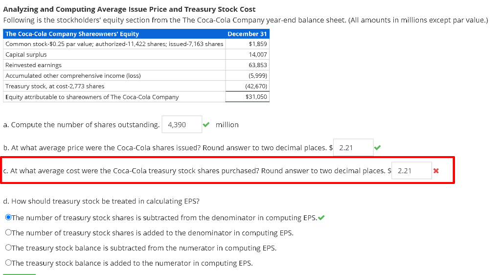  Analyzing and Computing Average Issue Price and Treasury Stock Cost Following