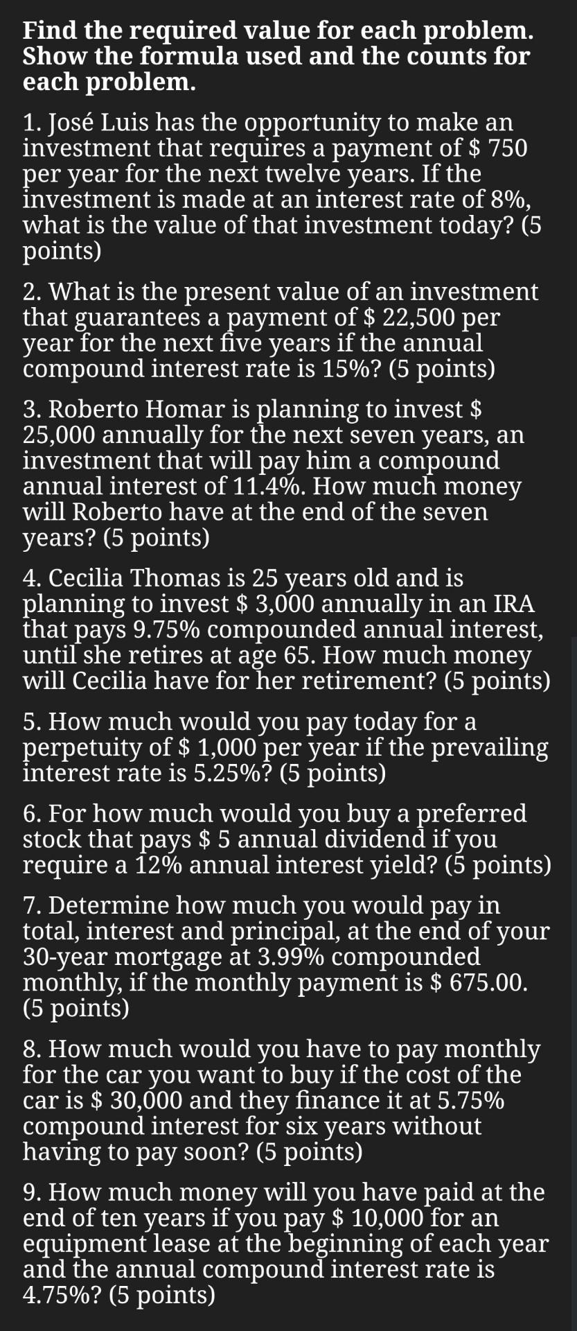  that gu Find the required value for each problem. Show the