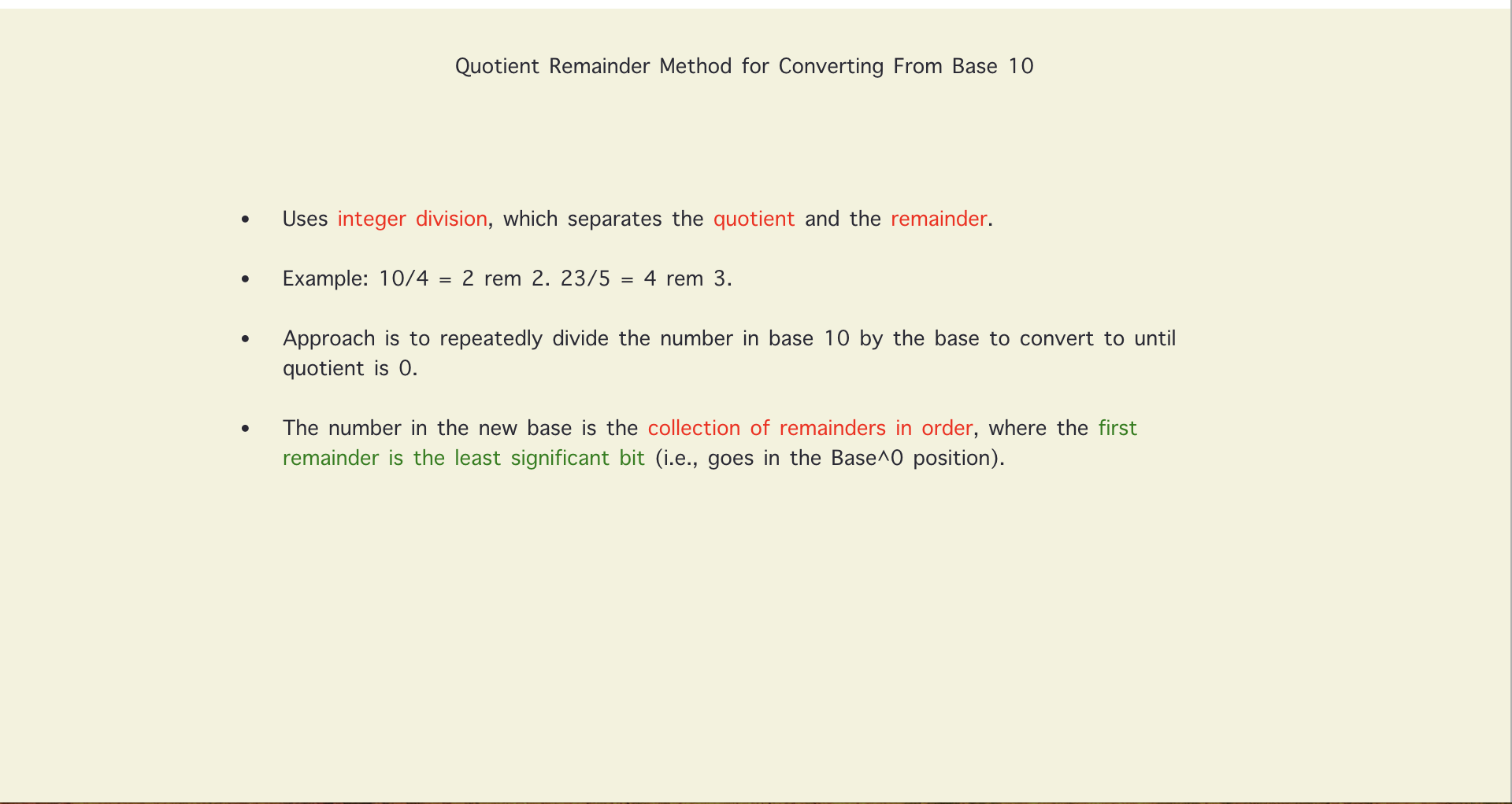 1) Asks the user to input a non-negative integer value in base