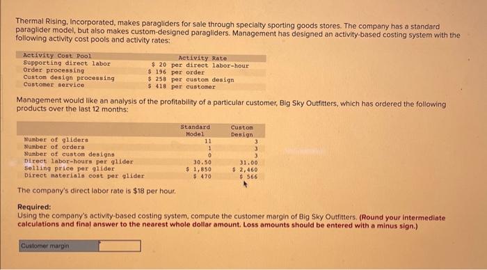 paraglider model, but also makes custom-designed paragliders. Management has designed an activity-based