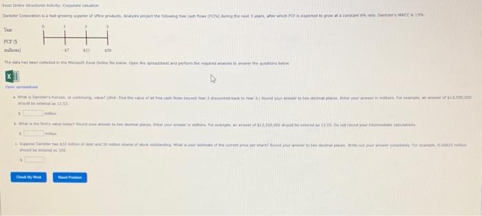 please answer a,b, and c Ex One Structured Activity Corporatie vanuation Danther