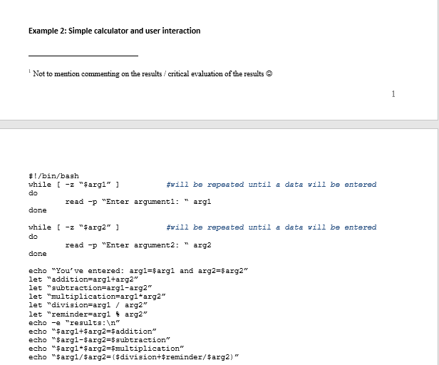  Example 2: Simple calculator and user interaction 'Not to mention commenting