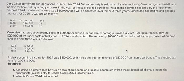  Case Development began operations in December 2024. When property is sold