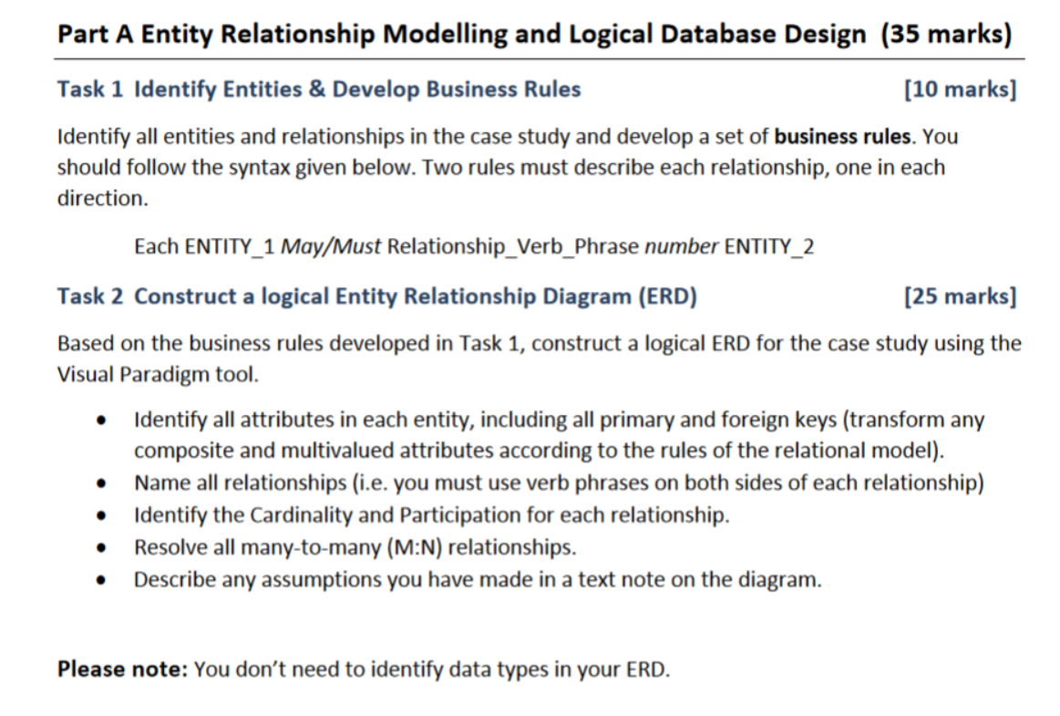  Task 1 Identify Entities & Develop Business Rules Identify all entities