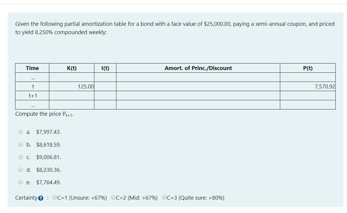  Given the following partial amortization table for a bond with a