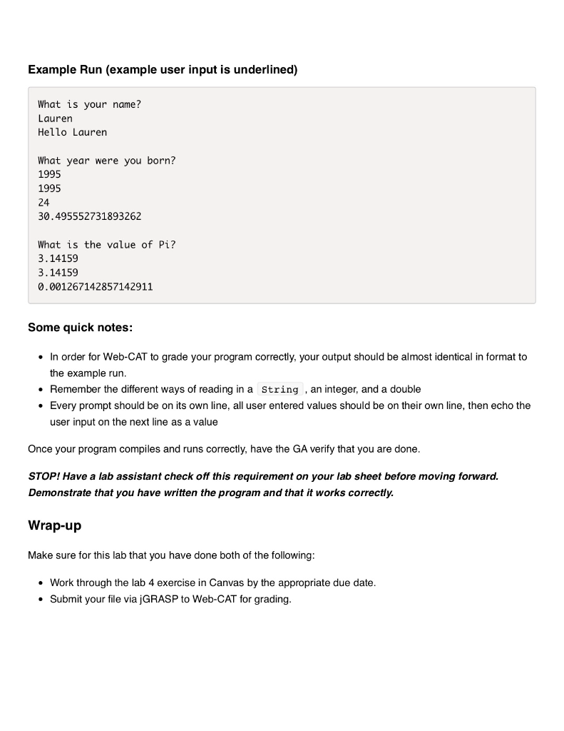 Arithmetic Expressions Canvas "quiz" 10 Problem #2: Reading Input Four tests (1.5