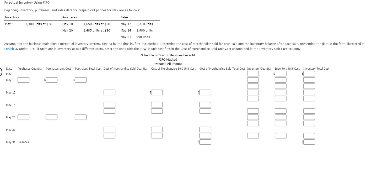  Perpetual Inventory Using FIFO Beginning inventory, purchases, and sales data for