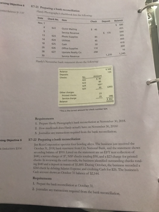 arning Objective 6 E7-21 Preparing a bank reconciliation usted Balance $1,137