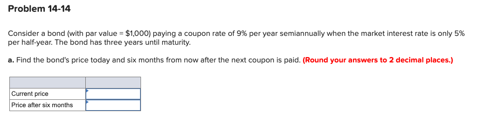  Problem 14-14 Consider a bond (with par value = $1,000) paying