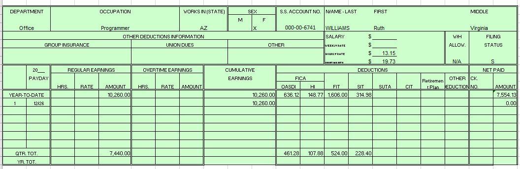 Record 1. Enter the data calculated on the payroll register to the