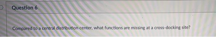 Why cross-docking can save total inventory cost? 3 Question 5 Why having