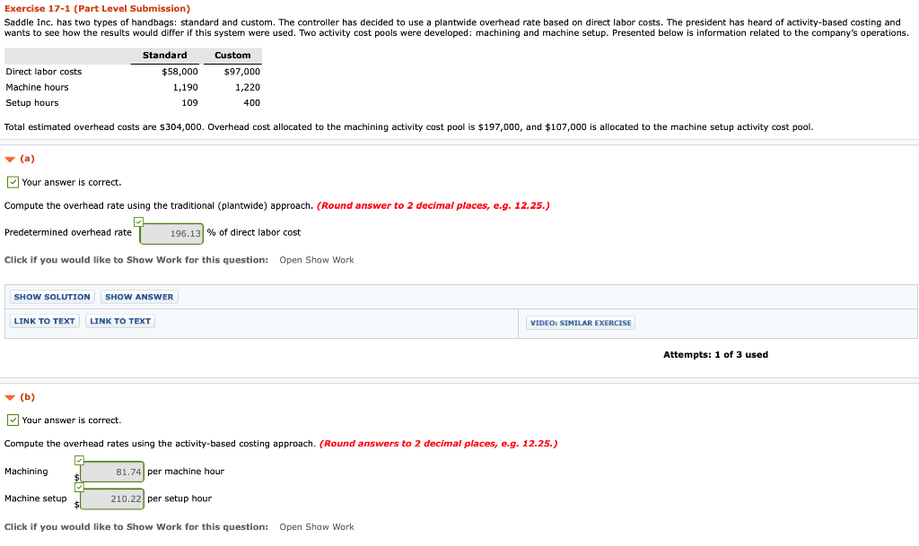 Exercise 17-1 (Part Level Submission) Saddle Inc. has two types of