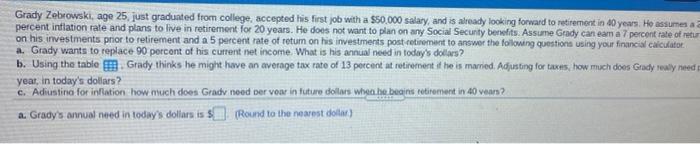 Question 1Gradys annual need in todays dollars is $____ round to the