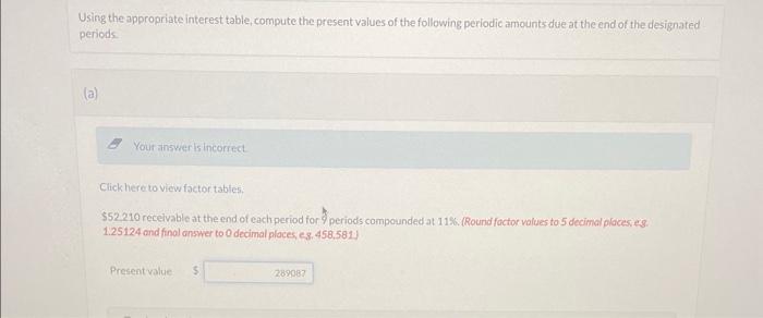  Using the appropriate interest table, compute the present values of the