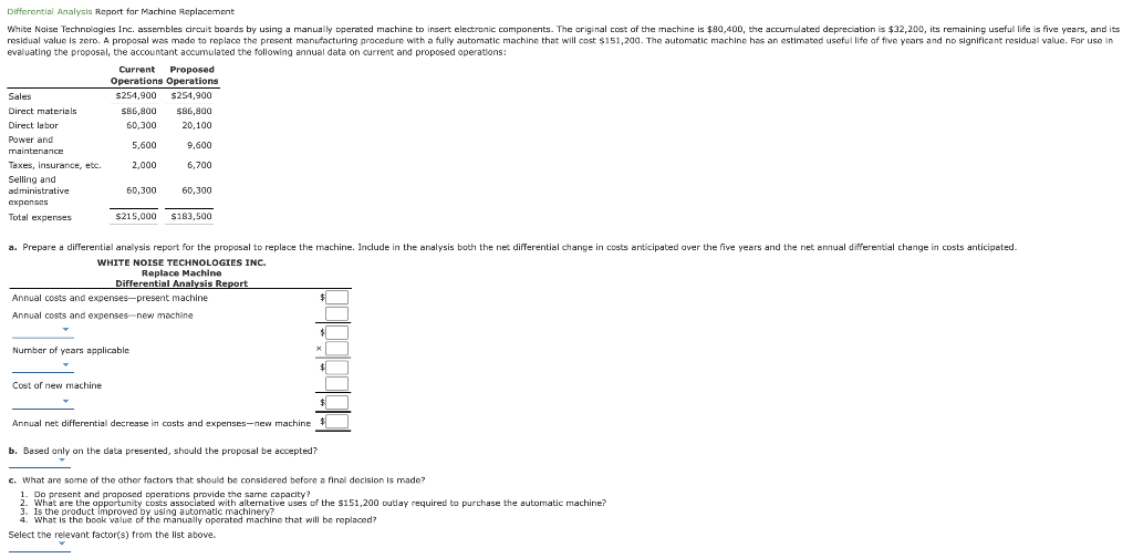  Differential Analysis Report for Machine Replacement White Noise Technologies Inc. assembles