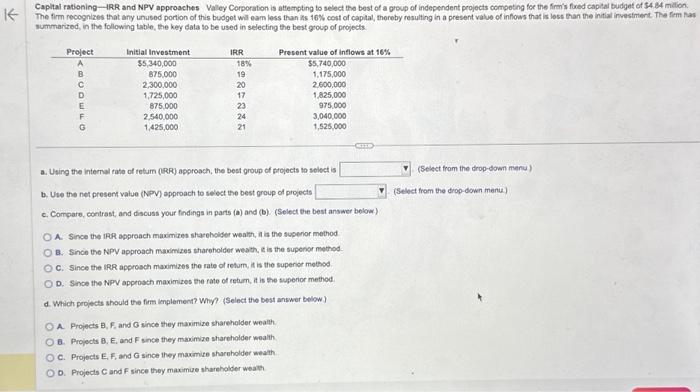  summarized, in the following table, the key data to be used