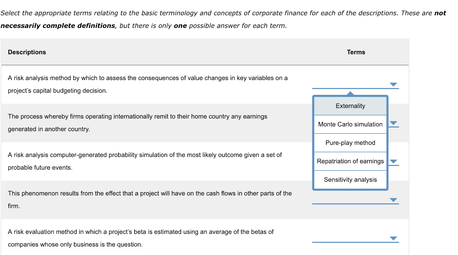  Select the appropriate terms relating to the basic terminology and concepts