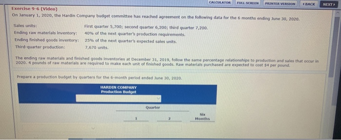  MLCULATOR FULL SCREEN PRINTER VERSION BACK NEXT Exercise 9-6 (Video) On