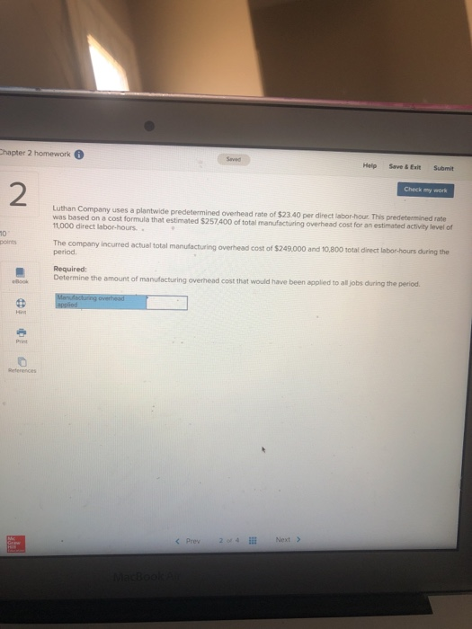  Chapter 2 homework Saved Help Save & Exit Submit 2 Check