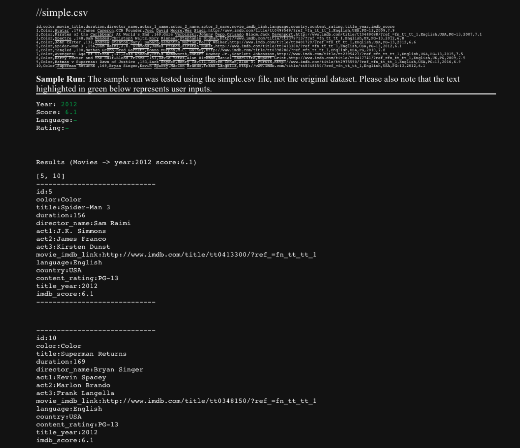  in JAVA, use hash set and List readCSV and show your