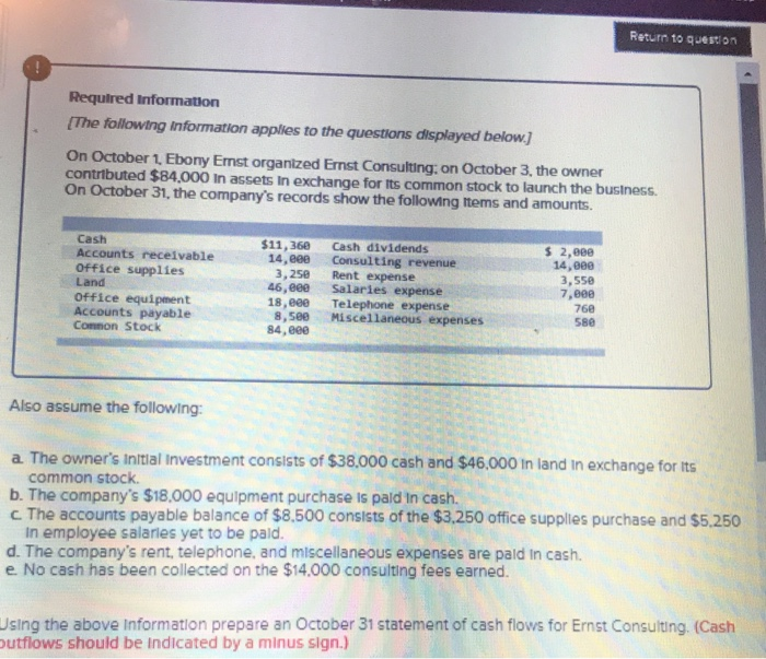  Return to question Required Informatilon (The following information applies to the