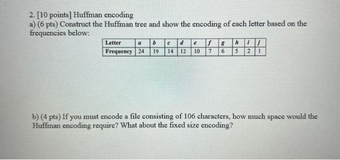 DRAW THE TREE USING A PAPER 2. [10 points] Huffman encoding a)