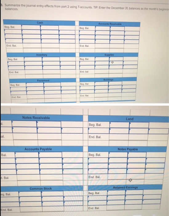 beginning account balances are Cash Accounts Receivable Inventory Supplies Notes Receivable (due