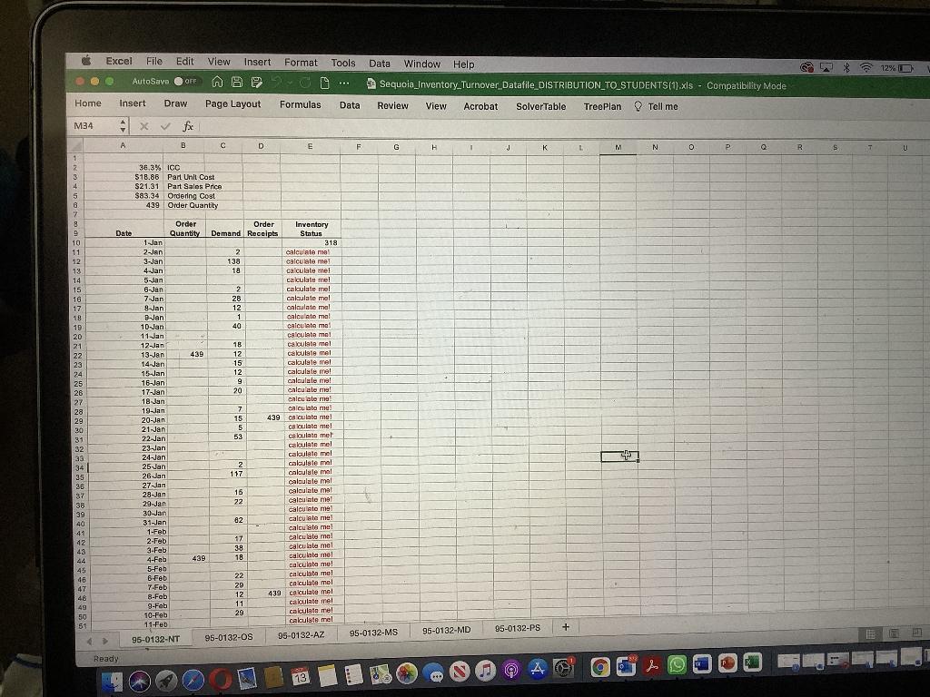 - Accurate to three decimal places, use data file INVENTORY_TURNOVER_DATAFILE.XLS determine the