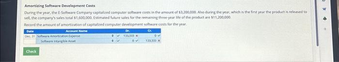  Amortixing Software Development Costs During the year, the E-Solfware Company capitalzed