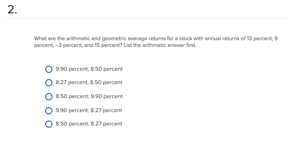 What are the arithmetic and geometric average returns for a stock