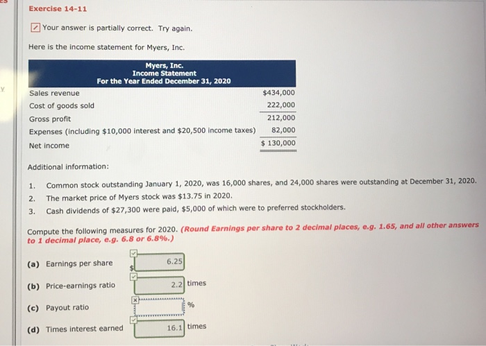  Exercise 14-11 Your answer is partially correct. Try again. Here is