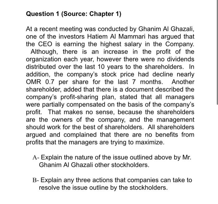  Question 1 (Source: Chapter 1) At a recent meeting was conducted