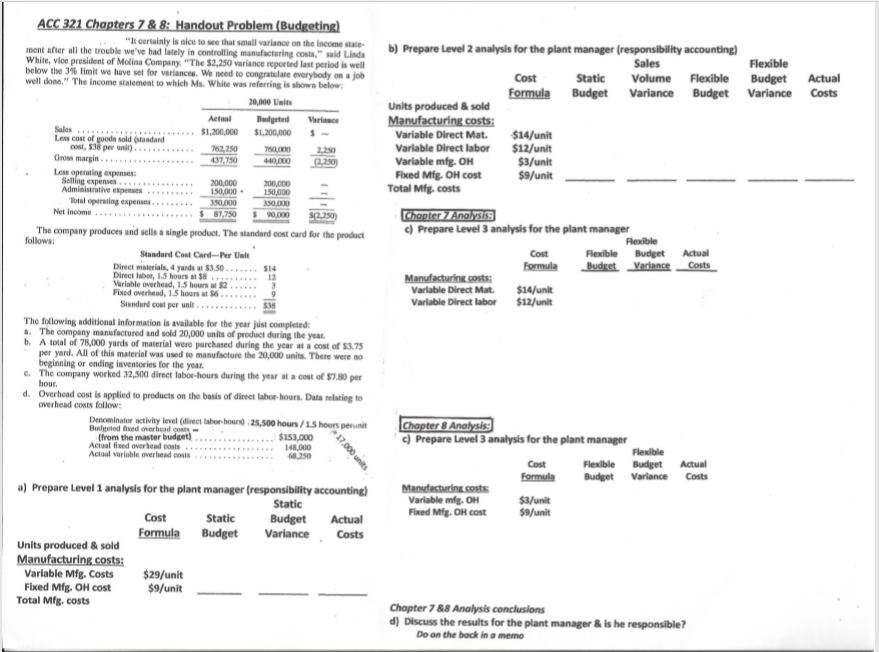 ACC 321 Chapters 7 & 8: Handout Problem (Budgeting) "It curtainly
