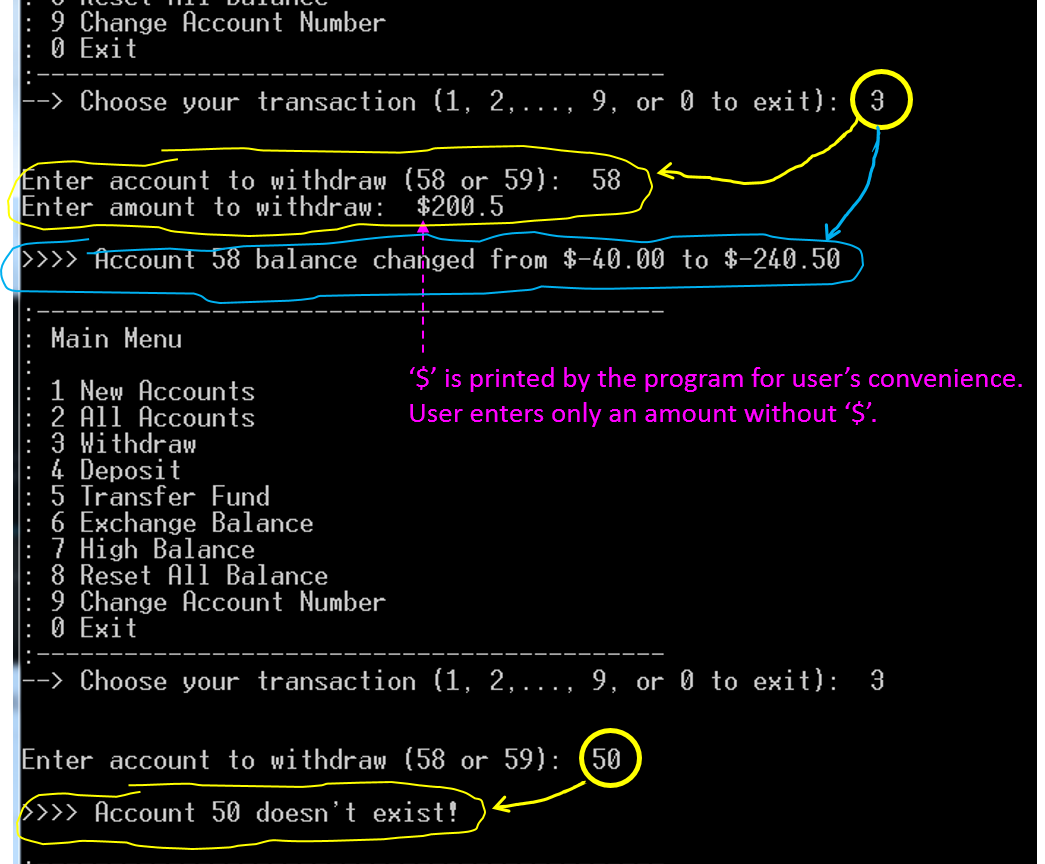 assigned. User can perform and repeat various transactions against one or both