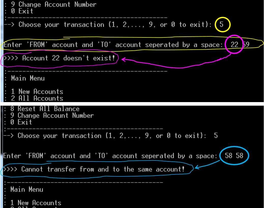 accounts such as deposit, withdraw, transfer, etc., by selecting from a menu
