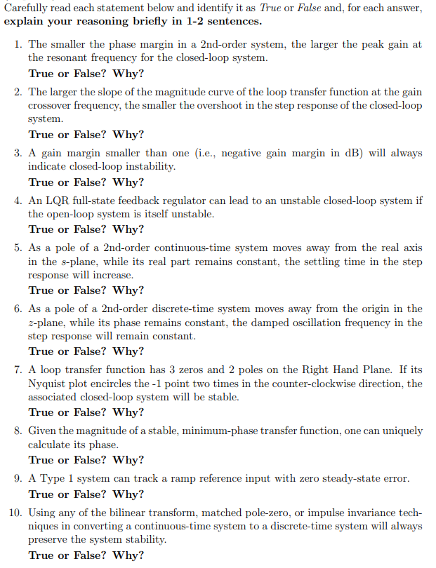  Carefully read each statement below and identify it as True or