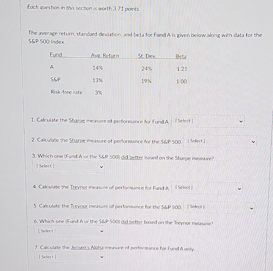 Each question in this section is worth 3.71 points. The average