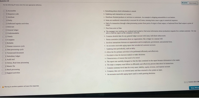  Accue Something about which information Attribute 1) Outbound logisties stivities Relevant