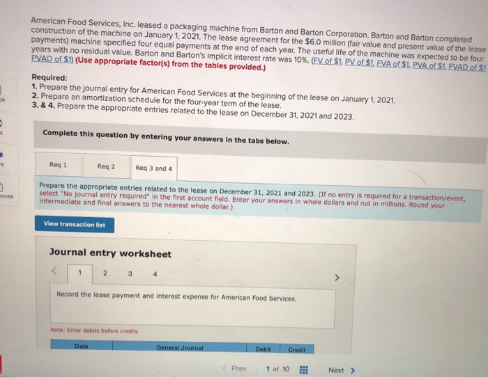  American Food Services, Inc. leased a packaging machine from Barton and