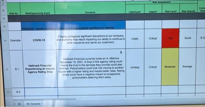 identify and complete the risk register for at least 4 STRATEGIC, 5