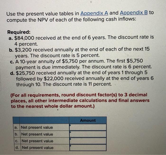 Use the present value tables in Appendix A and Appendix B